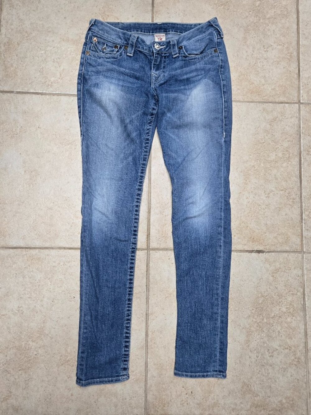 True Religion Skinny Jeans 28 Rhinestone Crystal Flap Pocket Made In USA Vintage